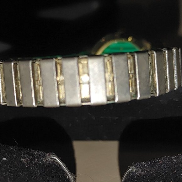 Michelle Louise Wristwatch Malachite Vintage Style Roman Numeral Gold Tone Bezel - Picture 4 of 9